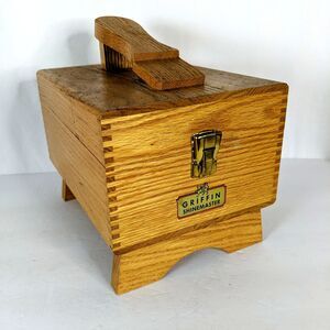 Griffin Vintage Solid Oak Shoe Shinemaster Valet Case Wood Box 2 Horsehair Brush